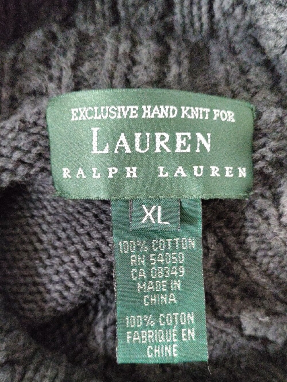 H140 Lauren Ralph Lauren Gray Cotton Hand Knit Turtleneck Sweater XL - Picture 11 of 12